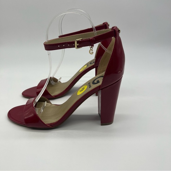 G by Guess Red Block Heel Sandals Size 9 Peep Toe Ankle Strap Patent - Picture 11 of 13